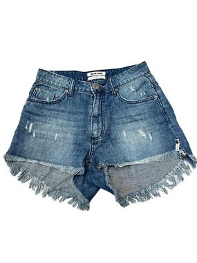 OneTeaspoon High Waist Bonita Denim Shorts Sz 27 Raw Hem Distressed Cotton Linen